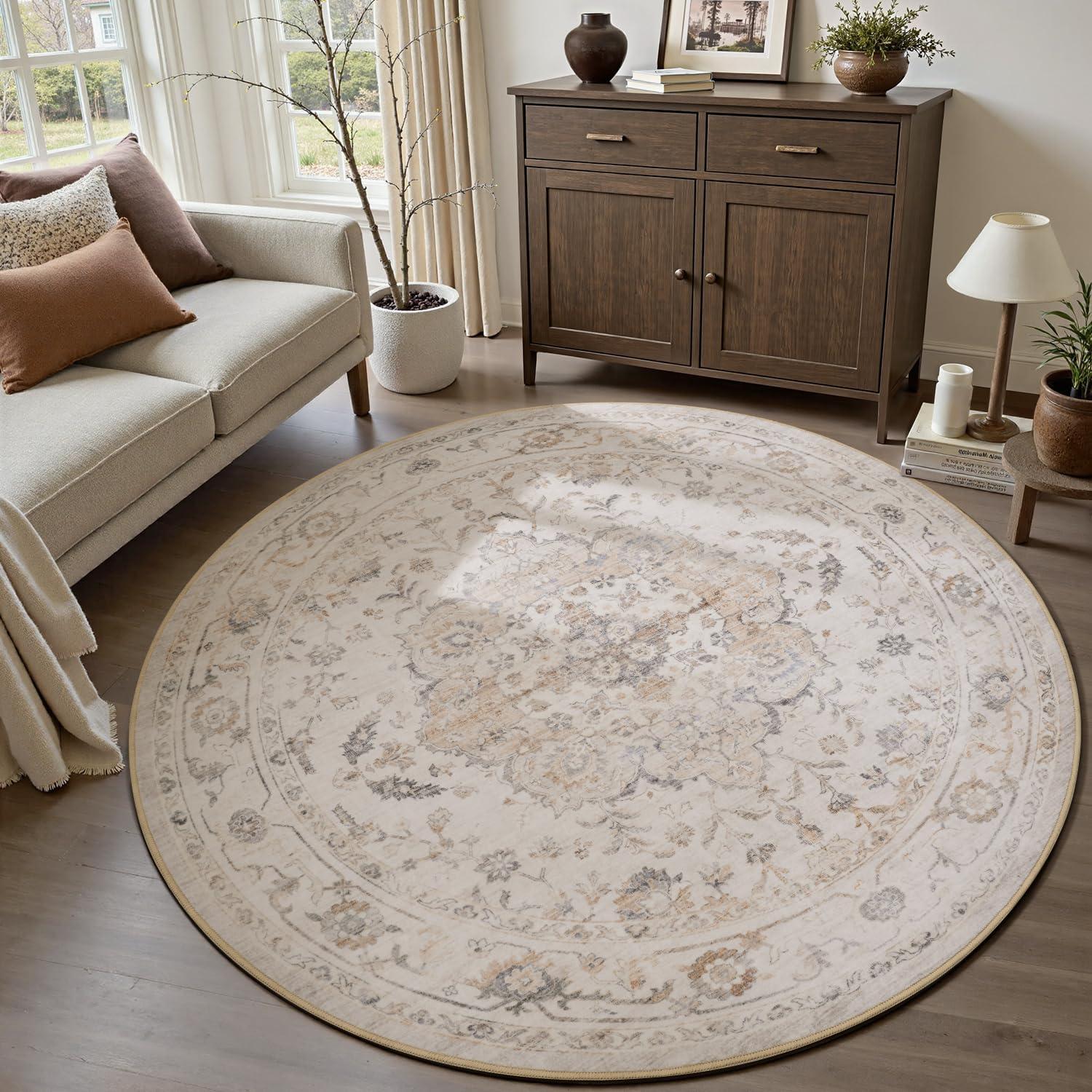imagePADOORVintage Area Rug 5X7 Rugs for Living RoomSoft Beige Rugs for BedroomMachine Washable Rugs Non Slip CarpetRug for Dining Room Living Room Bedside OfficeBeige