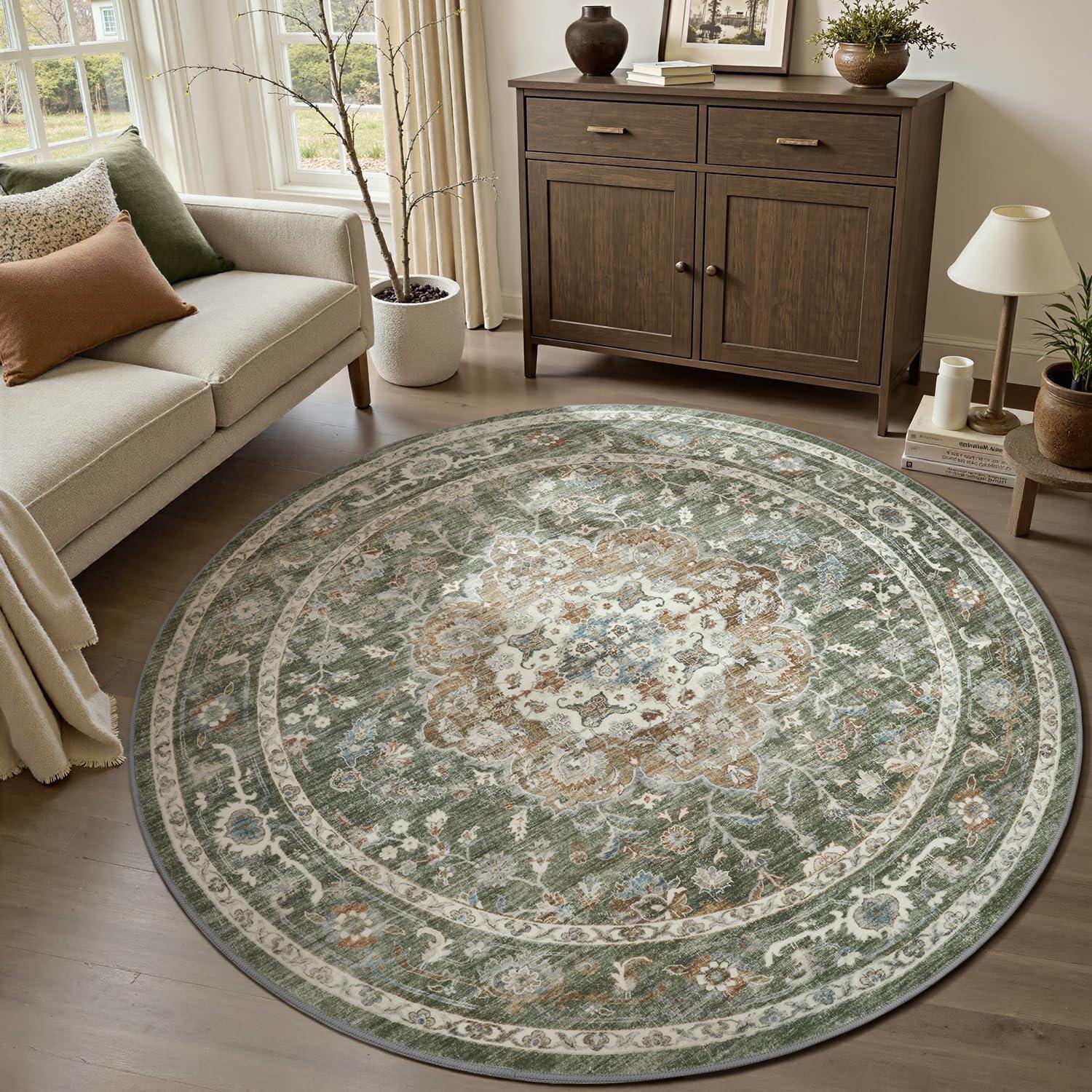 imagePADOORVintage Area Rug 5X7 Rugs for Living RoomSoft Beige Rugs for BedroomMachine Washable Rugs Non Slip CarpetRug for Dining Room Living Room Bedside OfficeOlive