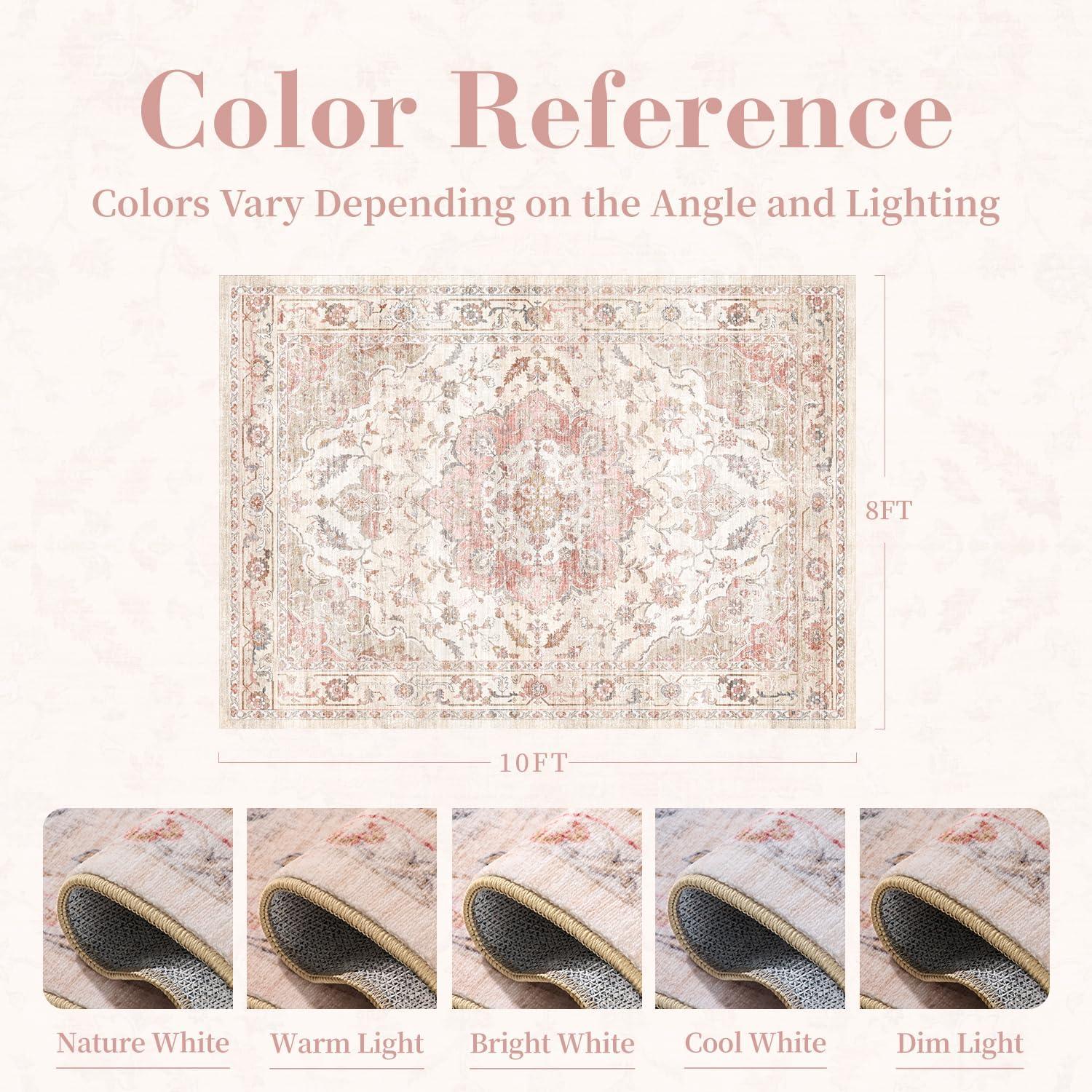 imagePADOORVintage Area Rug 5X7 Rugs for Living RoomSoft Beige Rugs for BedroomMachine Washable Rugs Non Slip CarpetRug for Dining Room Living Room Bedside OfficePink