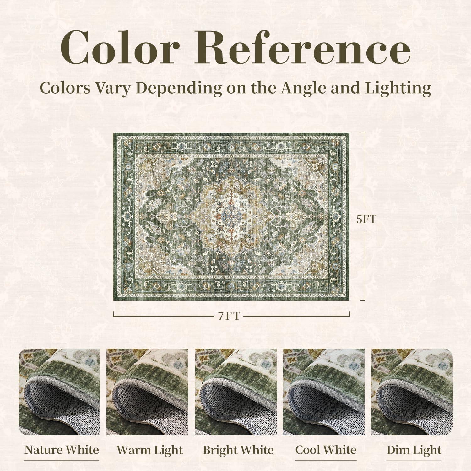 imagePADOORVintage Area Rug 5X7 Rugs for Living RoomSoft Beige Rugs for BedroomMachine Washable Rugs Non Slip CarpetRug for Dining Room Living Room Bedside OfficeOlive