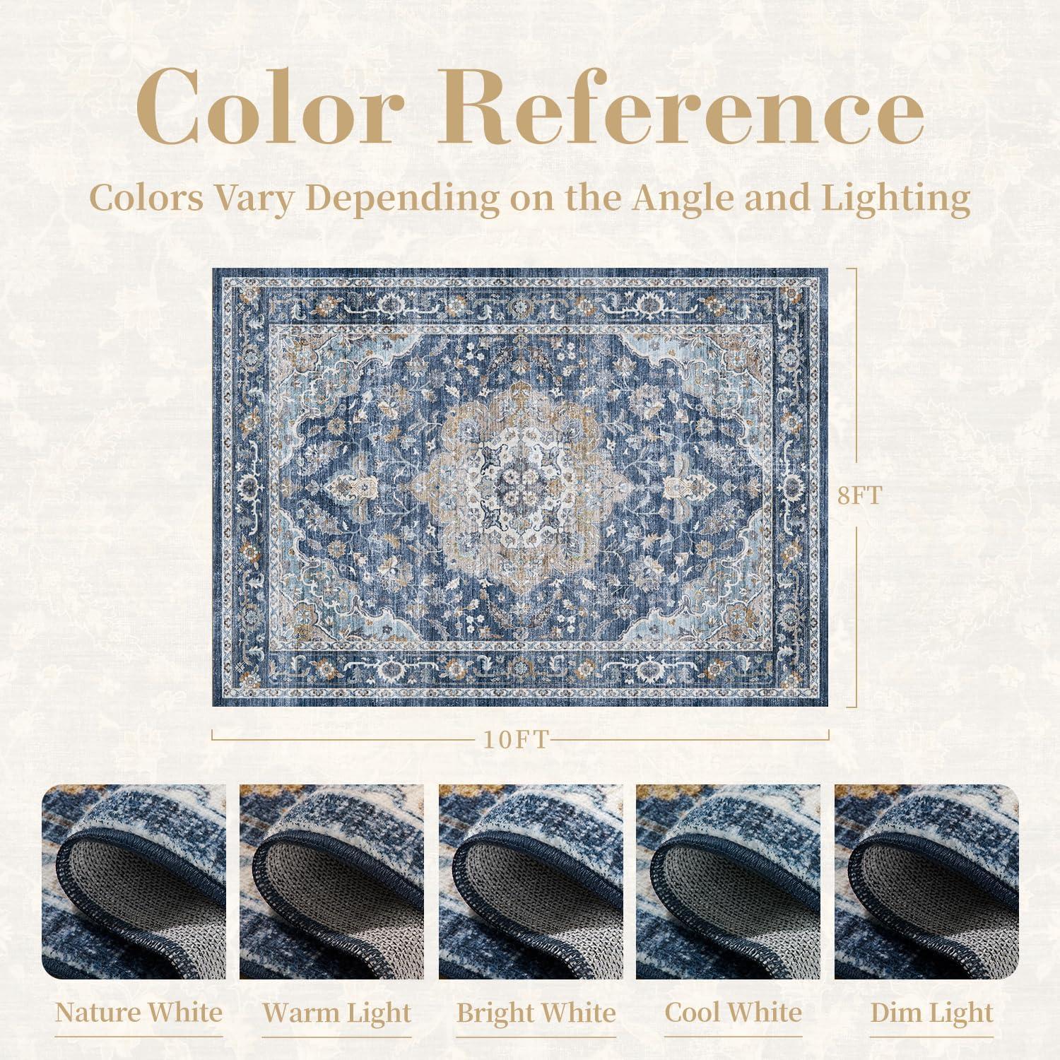 imagePADOORVintage Area Rug 5X7 Rugs for Living RoomSoft Beige Rugs for BedroomMachine Washable Rugs Non Slip CarpetRug for Dining Room Living Room Bedside OfficeBlue