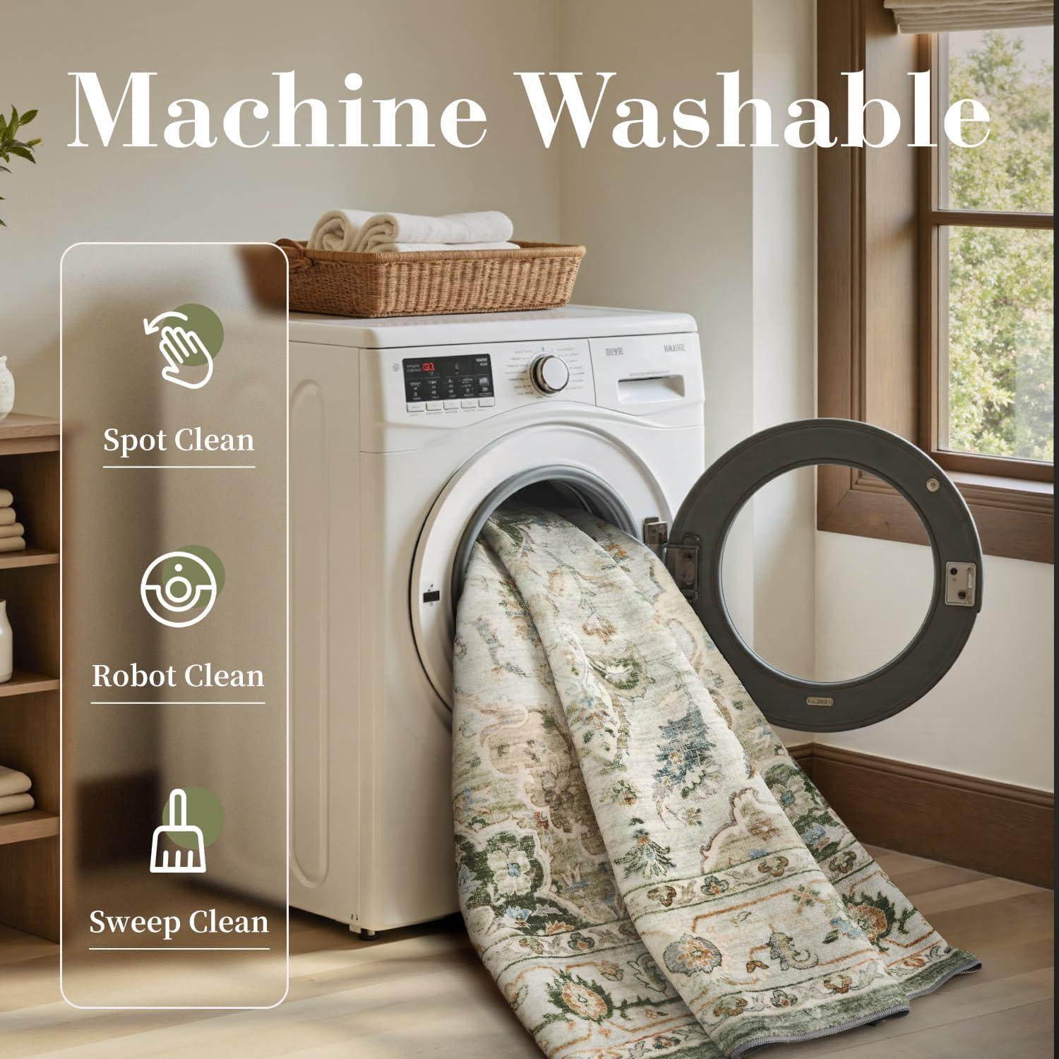 imagePADOORVintage Area Rug 5X7 Rugs for Living RoomSoft Beige Rugs for BedroomMachine Washable Rugs Non Slip CarpetRug for Dining Room Living Room Bedside OfficeOlive