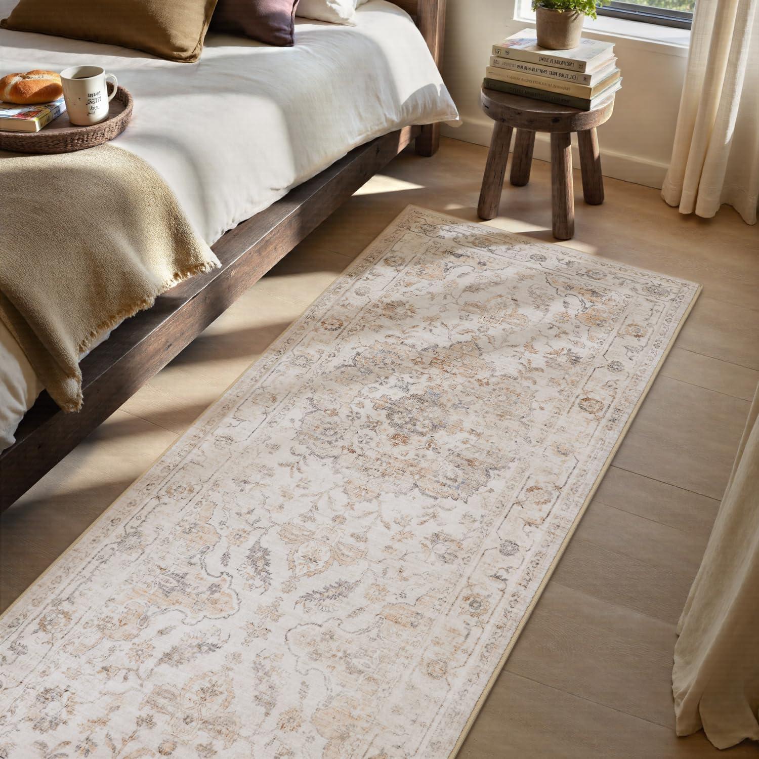 imagePADOORVintage Area Rug 5X7 Rugs for Living RoomSoft Beige Rugs for BedroomMachine Washable Rugs Non Slip CarpetRug for Dining Room Living Room Bedside OfficeBeige