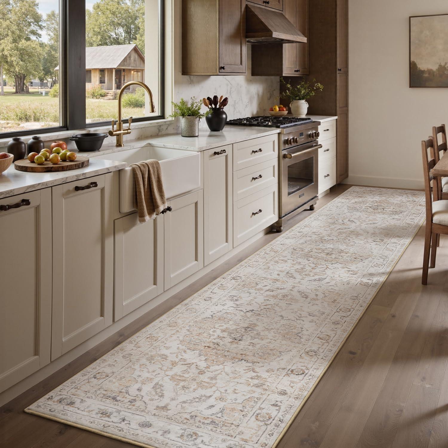 imagePADOORVintage Area Rug 5X7 Rugs for Living RoomSoft Beige Rugs for BedroomMachine Washable Rugs Non Slip CarpetRug for Dining Room Living Room Bedside OfficeBeige