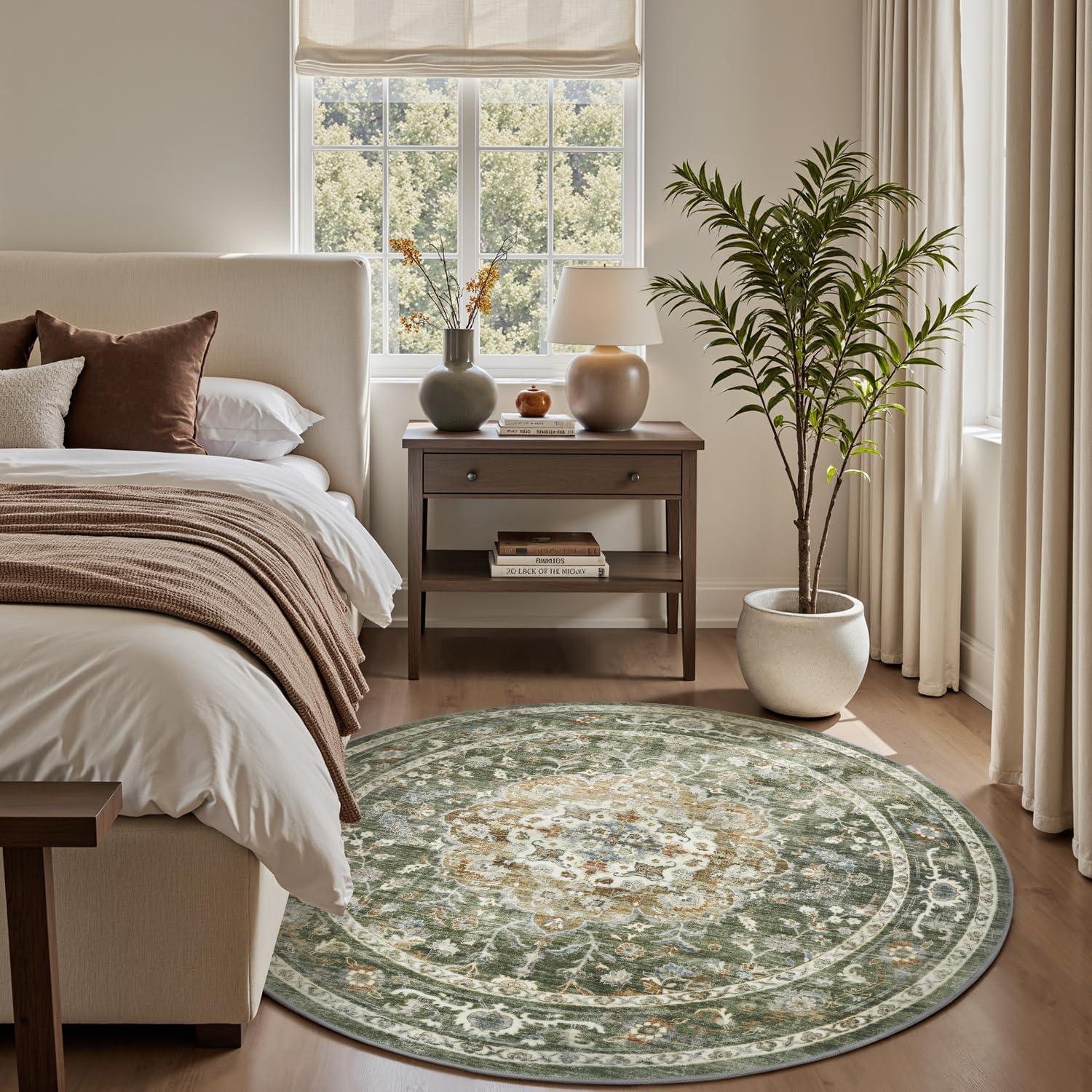 imagePADOORVintage Area Rug 5X7 Rugs for Living RoomSoft Beige Rugs for BedroomMachine Washable Rugs Non Slip CarpetRug for Dining Room Living Room Bedside OfficeOlive