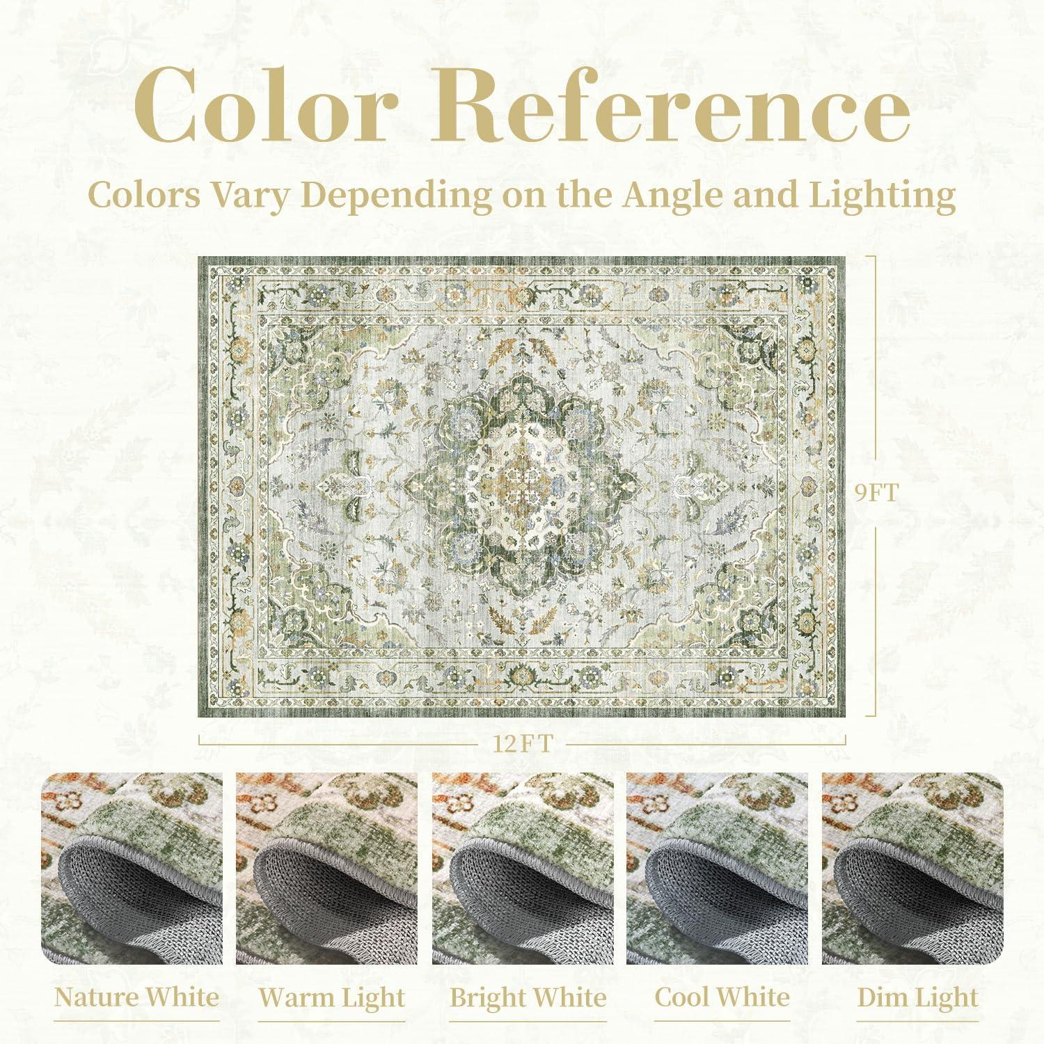 imagePADOORVintage Area Rug 5X7 Rugs for Living RoomSoft Beige Rugs for BedroomMachine Washable Rugs Non Slip CarpetRug for Dining Room Living Room Bedside OfficeGreen