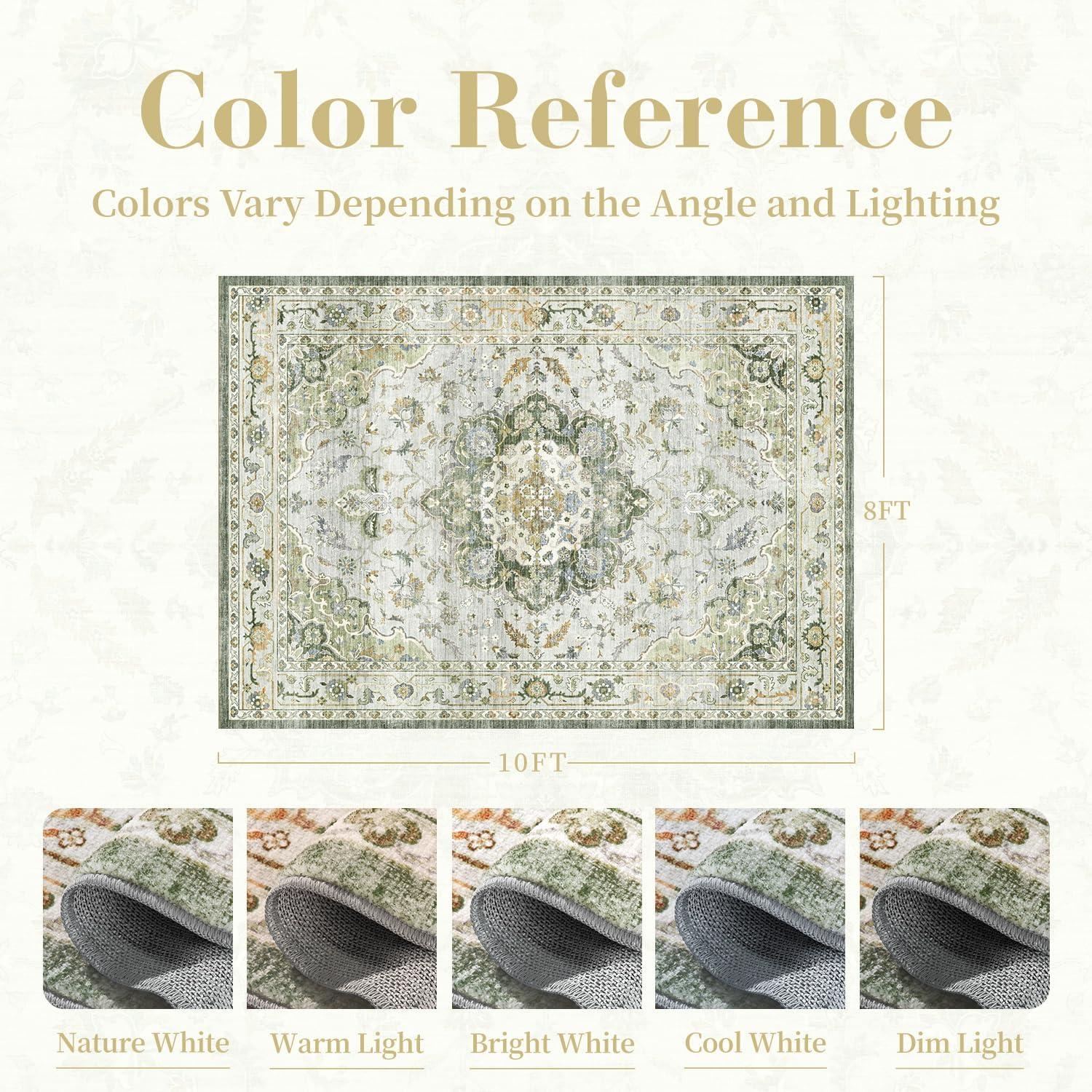 imagePADOORVintage Area Rug 5X7 Rugs for Living RoomSoft Beige Rugs for BedroomMachine Washable Rugs Non Slip CarpetRug for Dining Room Living Room Bedside OfficeGreen