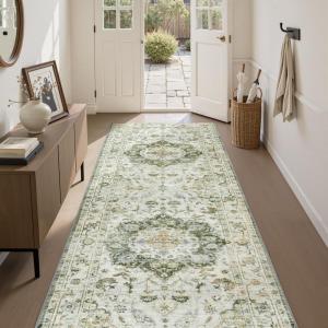 imagePADOORVintage Area Rug 5X7 Rugs for Living RoomSoft Beige Rugs for BedroomMachine Washable Rugs Non Slip CarpetRug for Dining Room Living Room Bedside OfficeGreen