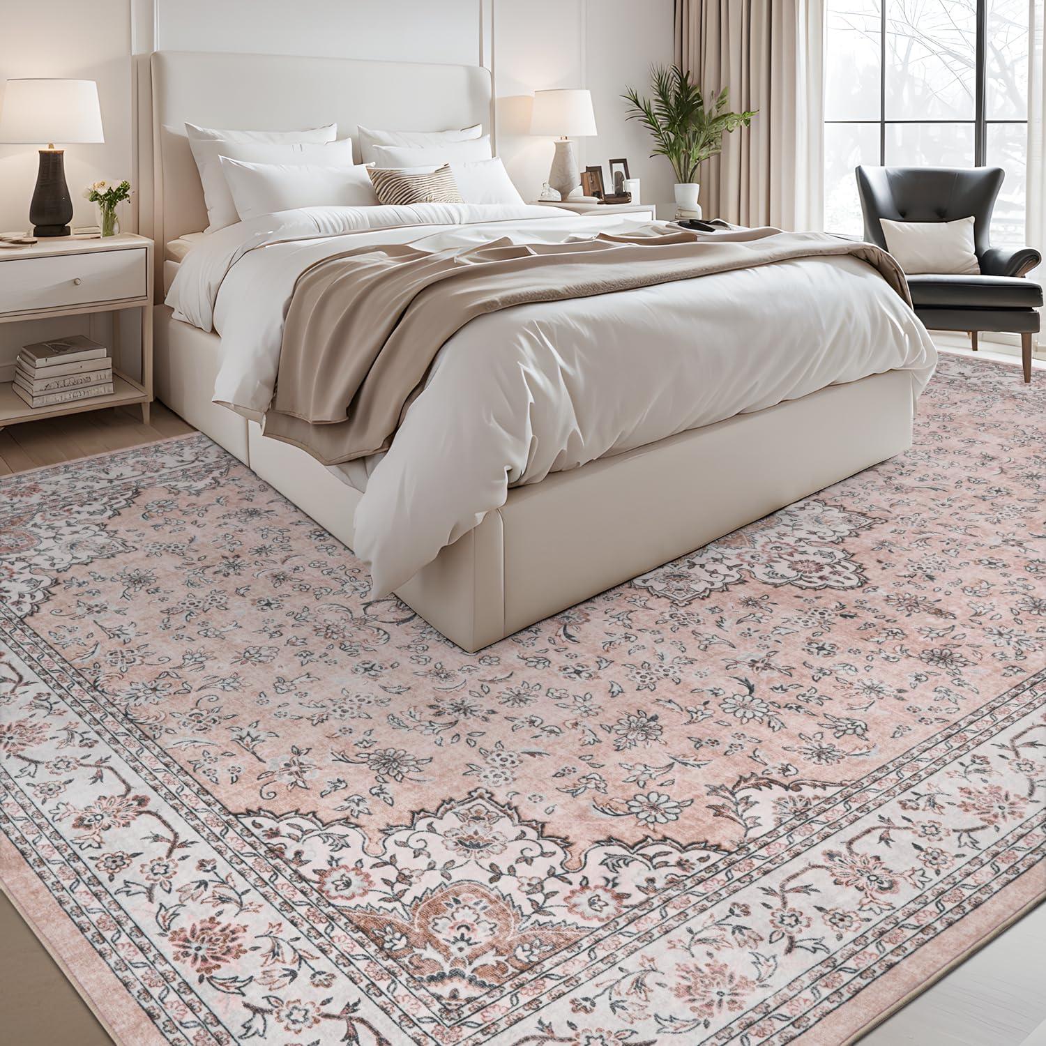 imageWashable Area Rug 2x6  Runner Rug for Hallways Non Slip Low Pile Floor Hallway Runner Carpet Ultra Soft Vintage Rug for Entryway Bedroom Beside Kitchen Home Indoor BluePink