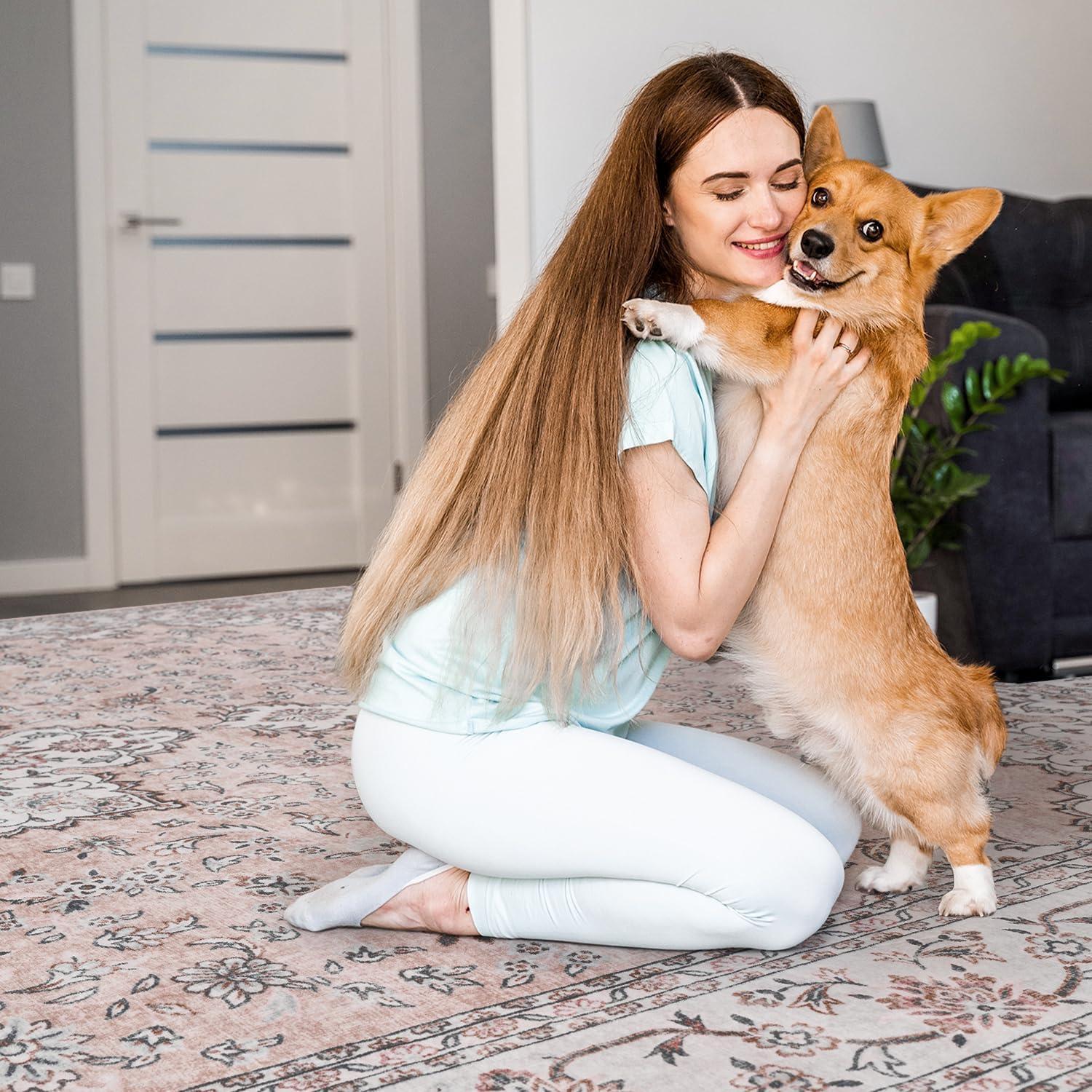 imageWashable Area Rug 2x6  Runner Rug for Hallways Non Slip Low Pile Floor Hallway Runner Carpet Ultra Soft Vintage Rug for Entryway Bedroom Beside Kitchen Home Indoor BluePink