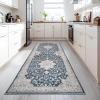 imageWashable Area Rug 2x6  Runner Rug for Hallways Non Slip Low Pile Floor Hallway Runner Carpet Ultra Soft Vintage Rug for Entryway Bedroom Beside Kitchen Home Indoor BlueBlue