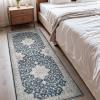 imageWashable Area Rug 2x6  Runner Rug for Hallways Non Slip Low Pile Floor Hallway Runner Carpet Ultra Soft Vintage Rug for Entryway Bedroom Beside Kitchen Home Indoor BlueBlue