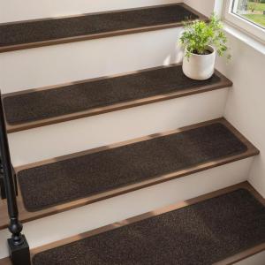 imagePADOOR Stair Treads for Wooden Steps 15PC Peel and Stick Stair Treads Non Slip Indoor Durable Stair Runners Residue Free Washable Stair Carpet Treads for Kids and Dogs 8quotx30quot GreyBrown
