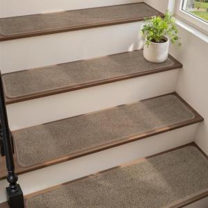 imagePADOOR Stair Treads for Wooden Steps 15PC Peel and Stick Stair Treads Non Slip Indoor Durable Stair Runners Residue Free Washable Stair Carpet Treads for Kids and Dogs 8quotx30quot GreyBeige
