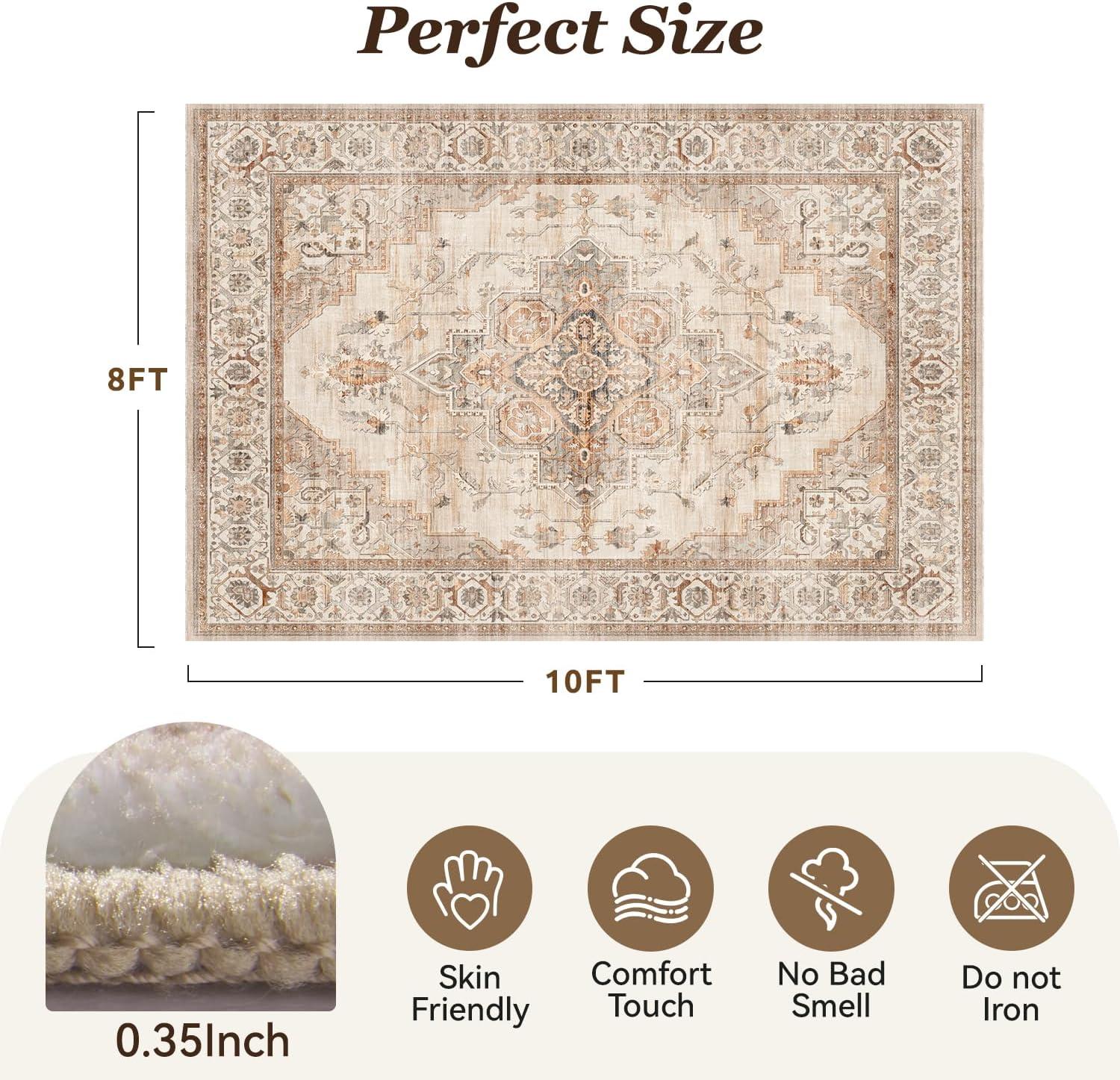 imagePADOORArea Rug 5X7 Rugs for Living RoomVintage Soft Green Rugs for BedroomMachine Washable Non Slip Rug for Dining Room Living Room Bedroom OfficeBeige