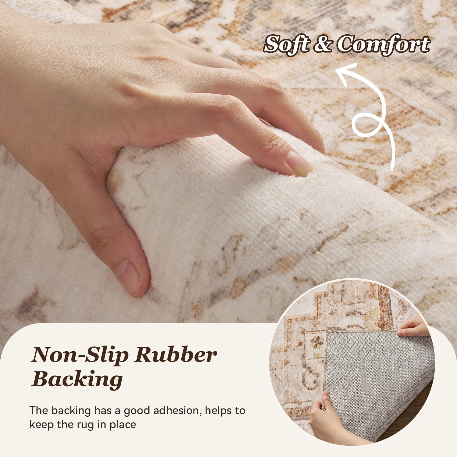 imagePADOORArea Rug 5X7 Rugs for Living RoomVintage Soft Green Rugs for BedroomMachine Washable Non Slip Rug for Dining Room Living Room Bedroom OfficeBeige