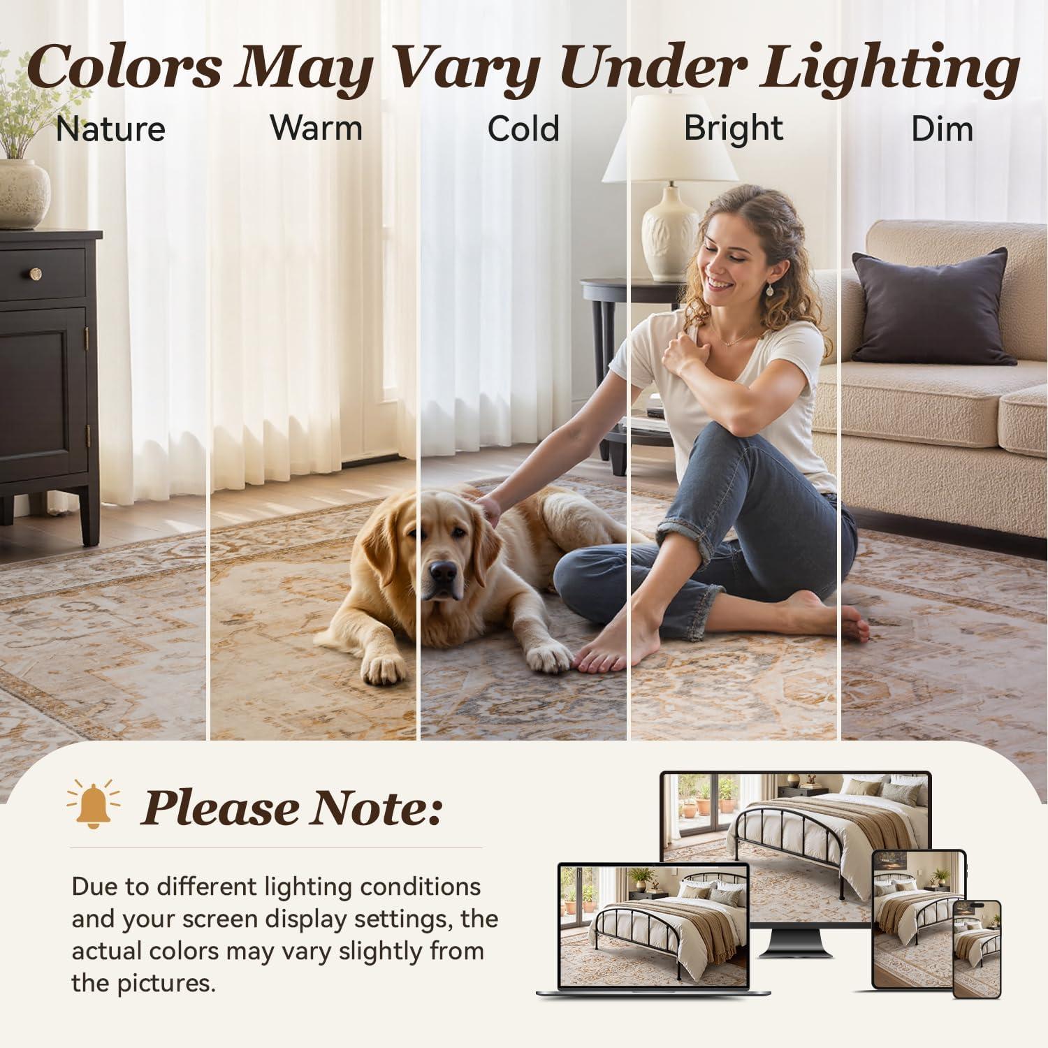 imagePADOORArea Rug 5X7 Rugs for Living RoomVintage Soft Green Rugs for BedroomMachine Washable Non Slip Rug for Dining Room Living Room Bedroom OfficeBeige