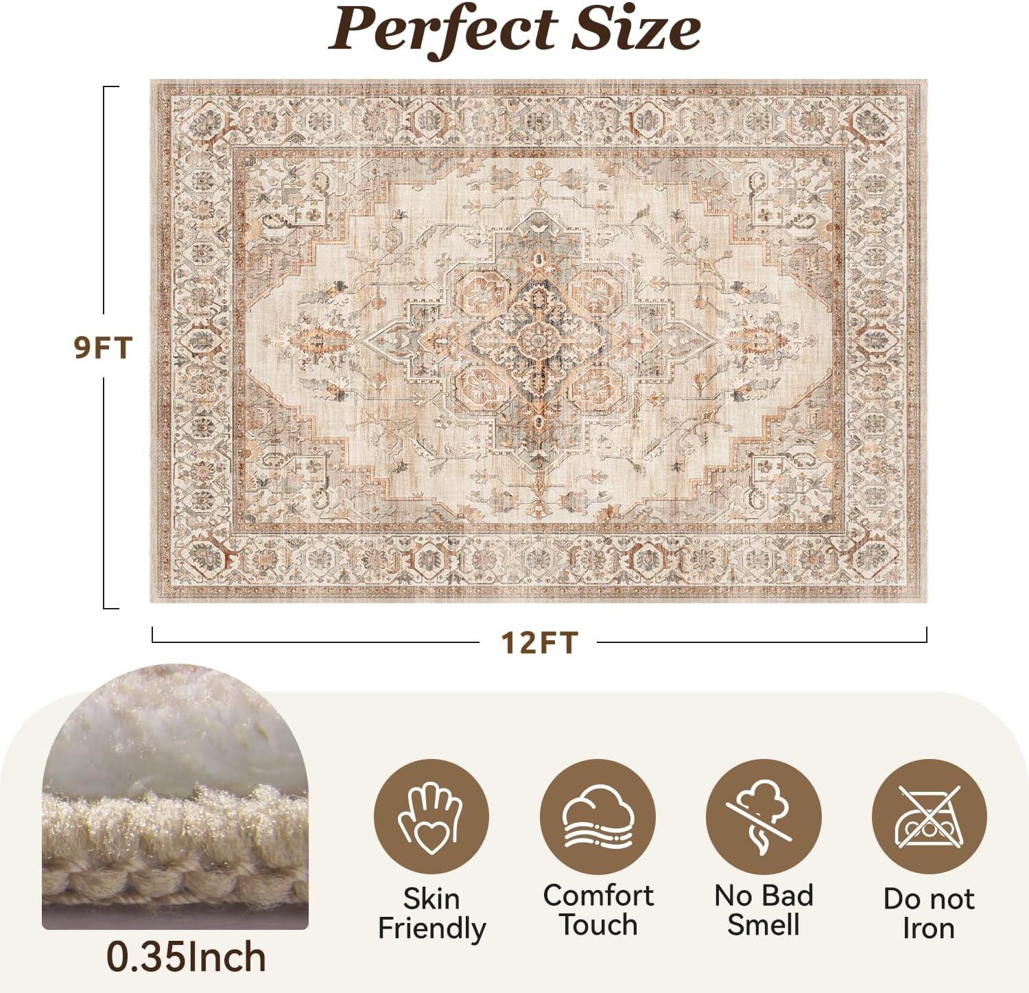 imagePADOORArea Rug 5X7 Rugs for Living RoomVintage Soft Green Rugs for BedroomMachine Washable Non Slip Rug for Dining Room Living Room Bedroom OfficeBeige