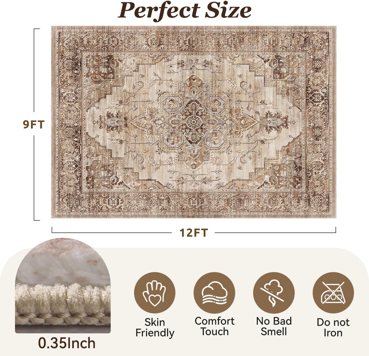 imagePADOORArea Rug 5X7 Rugs for Living RoomVintage Soft Green Rugs for BedroomMachine Washable Non Slip Rug for Dining Room Living Room Bedroom OfficeBrown
