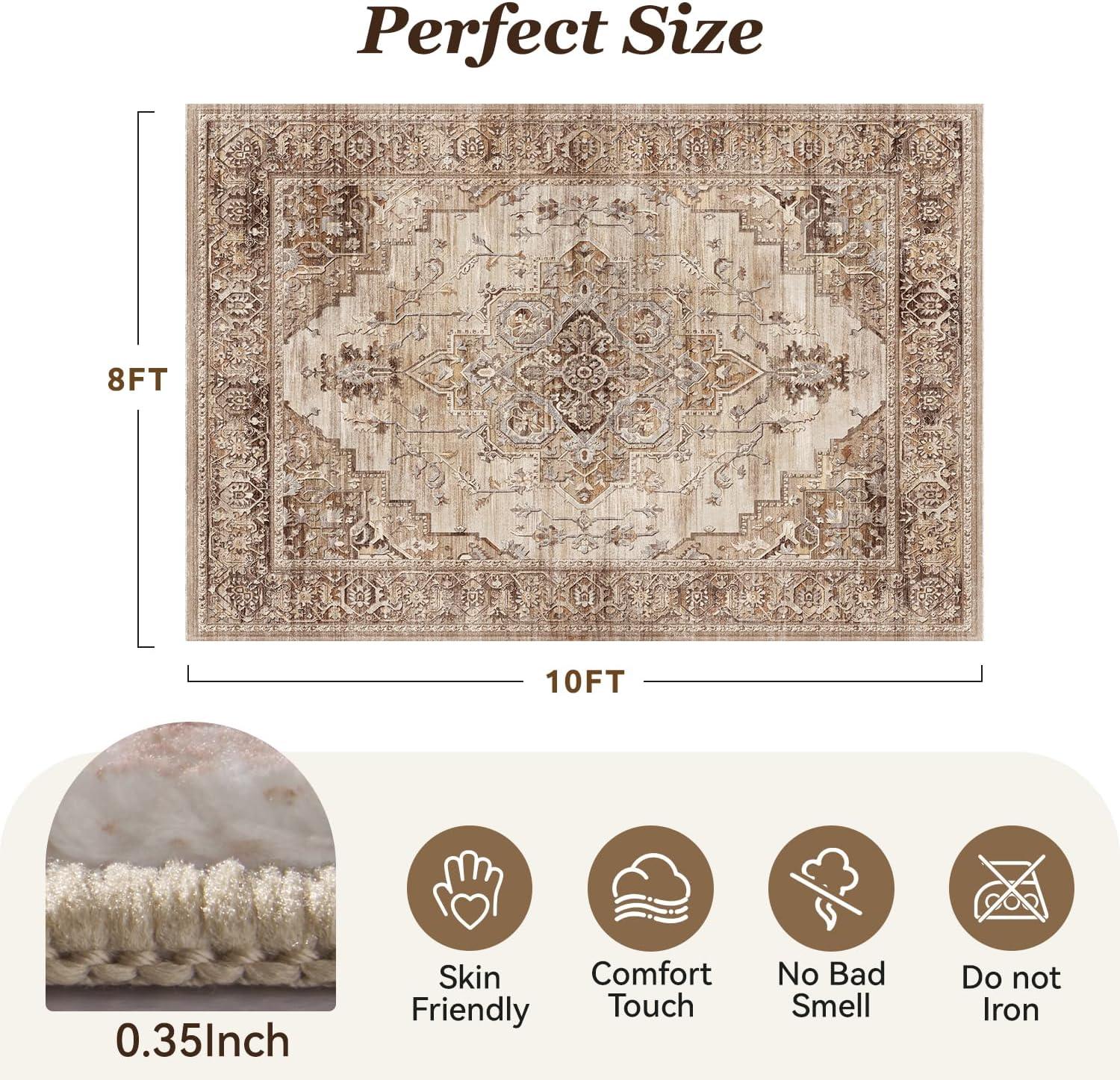 imagePADOORArea Rug 5X7 Rugs for Living RoomVintage Soft Green Rugs for BedroomMachine Washable Non Slip Rug for Dining Room Living Room Bedroom OfficeBrown