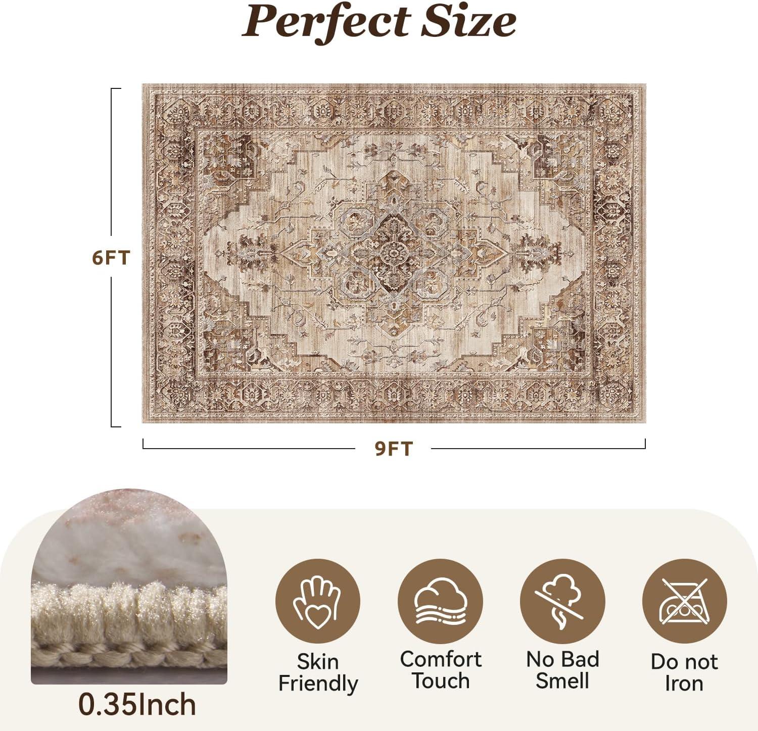 imagePADOORArea Rug 5X7 Rugs for Living RoomVintage Soft Green Rugs for BedroomMachine Washable Non Slip Rug for Dining Room Living Room Bedroom OfficeBrown