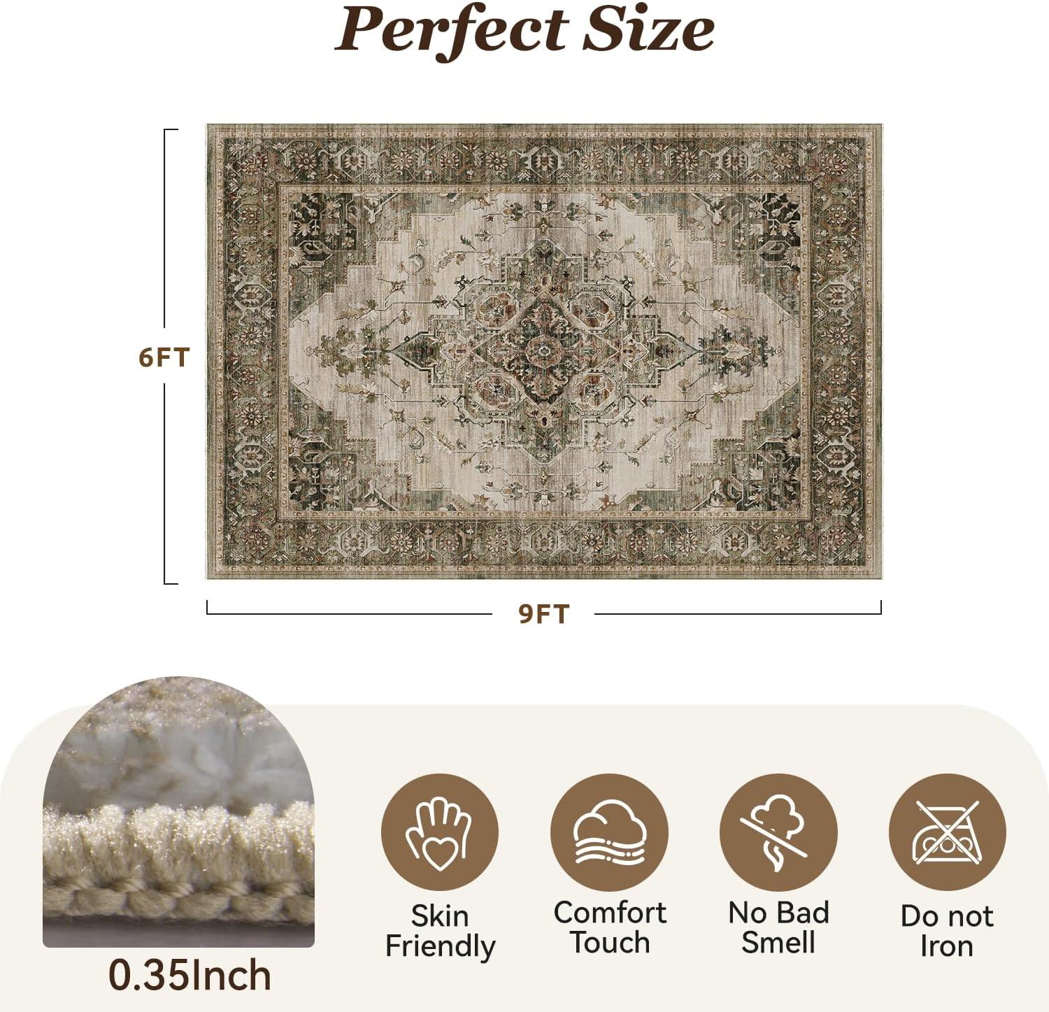 imagePADOORArea Rug 5X7 Rugs for Living RoomVintage Soft Green Rugs for BedroomMachine Washable Non Slip Rug for Dining Room Living Room Bedroom OfficeGreen