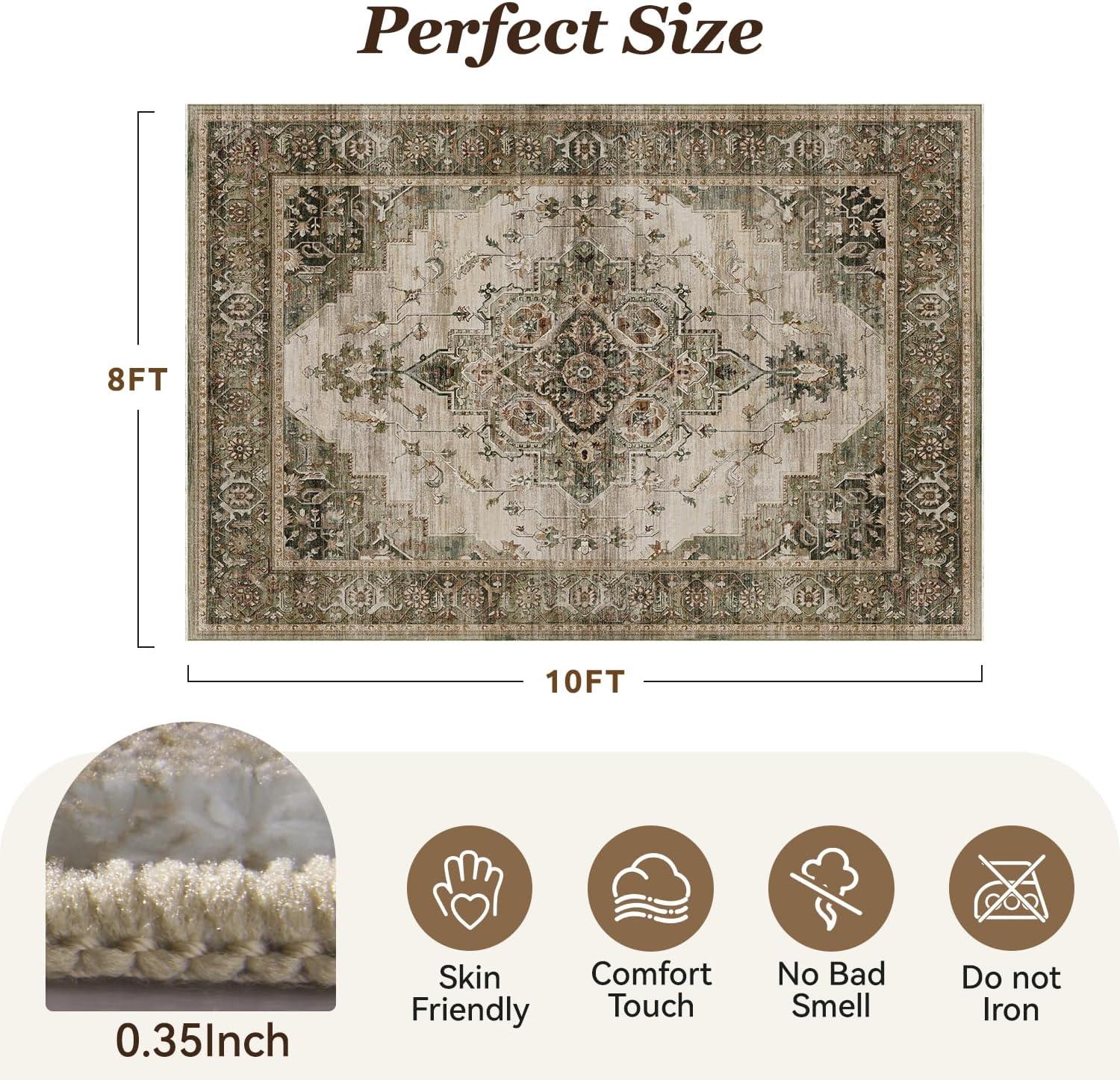 imagePADOORArea Rug 5X7 Rugs for Living RoomVintage Soft Green Rugs for BedroomMachine Washable Non Slip Rug for Dining Room Living Room Bedroom OfficeGreen