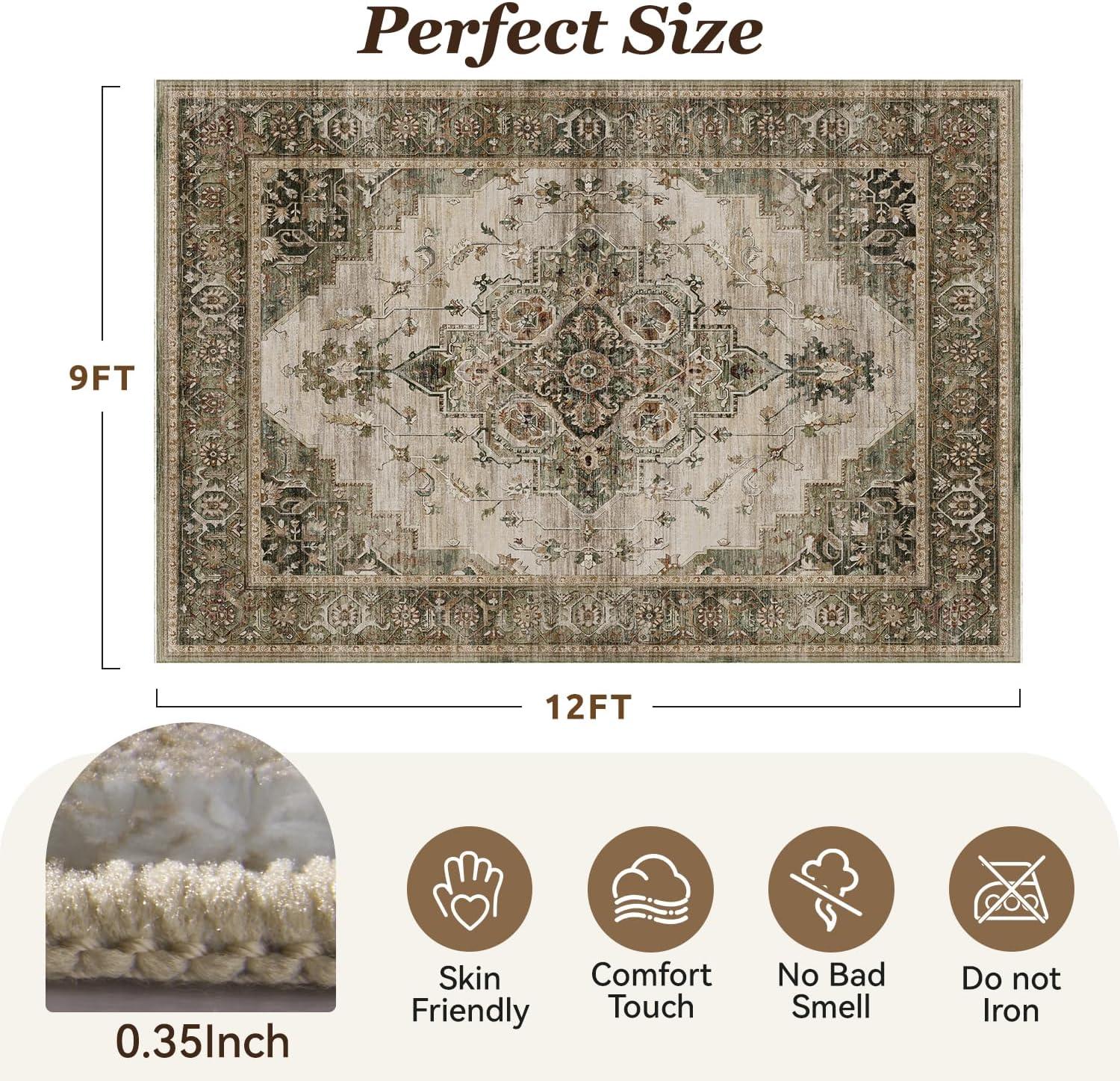 imagePADOORArea Rug 5X7 Rugs for Living RoomVintage Soft Green Rugs for BedroomMachine Washable Non Slip Rug for Dining Room Living Room Bedroom OfficeGreen