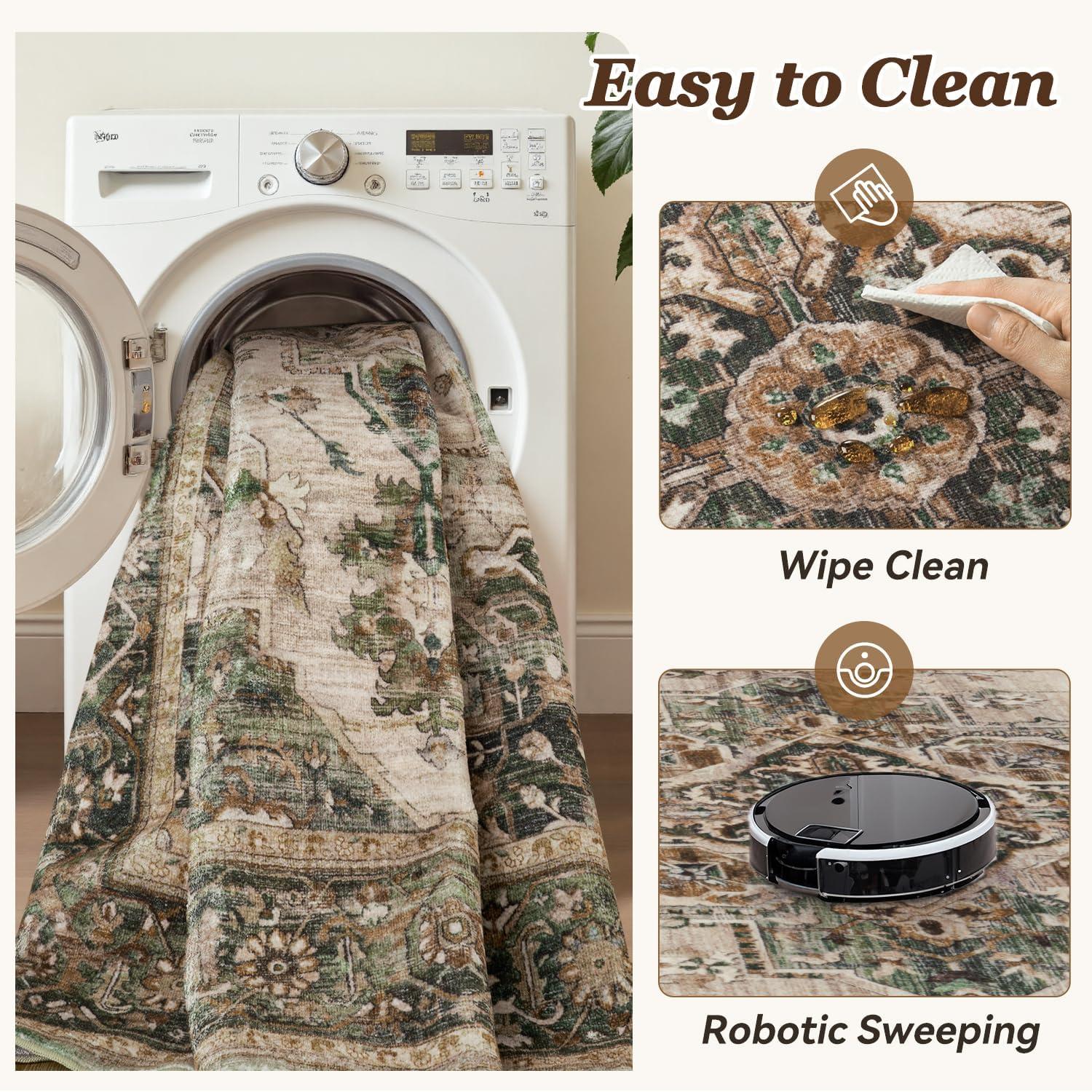 imagePADOORArea Rug 5X7 Rugs for Living RoomVintage Soft Green Rugs for BedroomMachine Washable Non Slip Rug for Dining Room Living Room Bedroom OfficeGreen