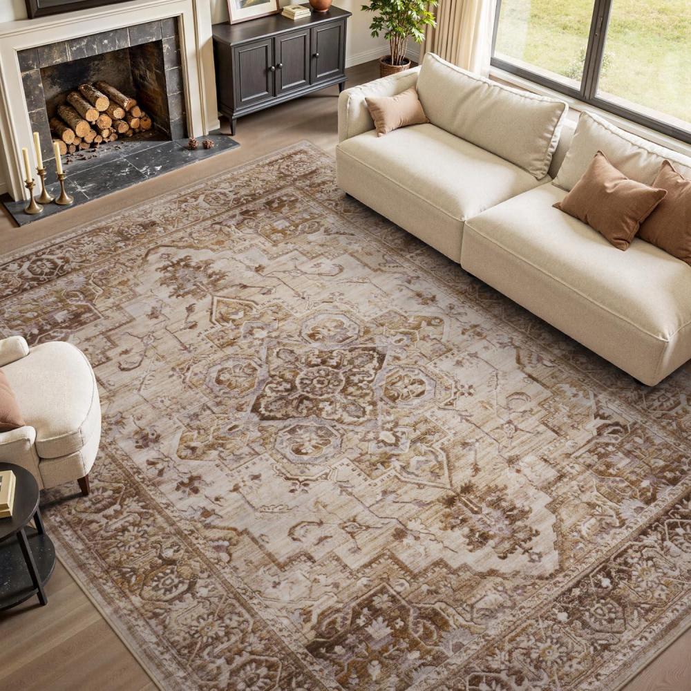 imagePADOORArea Rug 5X7 Rugs for Living RoomVintage Soft Green Rugs for BedroomMachine Washable Non Slip Rug for Dining Room Living Room Bedroom OfficeBrown