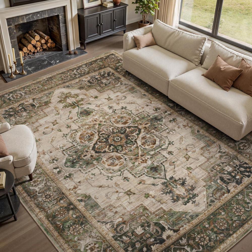 imagePADOORArea Rug 5X7 Rugs for Living RoomVintage Soft Green Rugs for BedroomMachine Washable Non Slip Rug for Dining Room Living Room Bedroom OfficeGreen