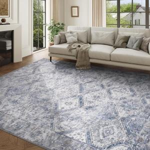image5x7 Area Rugs for Living Room Machine Washable Non Slip Rug Modern Distressed Moroccan Indoor Area Rug Carpet Ultra Soft Rugs for Bedroom Dining Room Playroom Office Blue