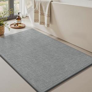 imageBath Mats for Bathroom Rugs Non Slip Washable Absorbent Bath Mats Quick DryUpgraded Soft PVC Backing Ultra Thin Bathroom Rug Fit Under DoorWashroom Mat Large Bath Rugs20quotx32quotBeigeGrey
