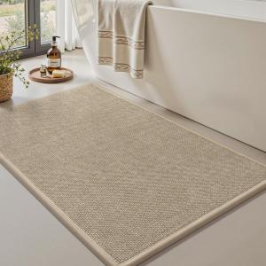 imageBath Mats for Bathroom Rugs Non Slip Washable Absorbent Bath Mats Quick DryUpgraded Soft PVC Backing Ultra Thin Bathroom Rug Fit Under DoorWashroom Mat Large Bath Rugs20quotx32quotBeigeBeige