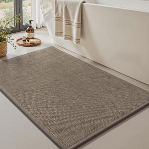 imageBath Mats for Bathroom Rugs Non Slip Washable Absorbent Bath Mats Quick DryUpgraded Soft PVC Backing Ultra Thin Bathroom Rug Fit Under DoorWashroom Mat Large Bath Rugs20quotx32quotBeigeBrown