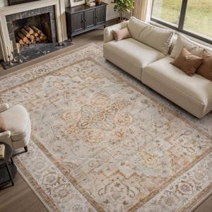 imagePADOORArea Rug 5X7 Rugs for Living RoomVintage Soft Green Rugs for BedroomMachine Washable Non Slip Rug for Dining Room Living Room Bedroom OfficeBeige