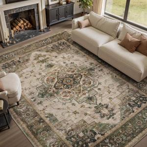 imagePADOORArea Rug 5X7 Rugs for Living RoomVintage Soft Green Rugs for BedroomMachine Washable Non Slip Rug for Dining Room Living Room Bedroom OfficeGreen