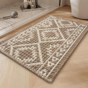 imagePADOORWaffle Bath MatSuper Absorbent Bath Mats for Bathroom Machine Washable Non Slip Bathroom Rug with Tassels Soft Bathroom Mat for Laundry Room BedroomCream ampamp Brown 17quotx28quotBrown