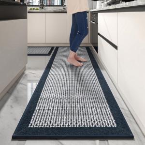 imagePADOOR Non Slip Kitchen Rugs Sets of 2  Extra Large 25x6  20quotx32quot Runner Rugs for Kitchen Floor Non Skid Washable Absorbent Kitchen Mat for in Front of Sink 2 Piece Dark BrownBlue