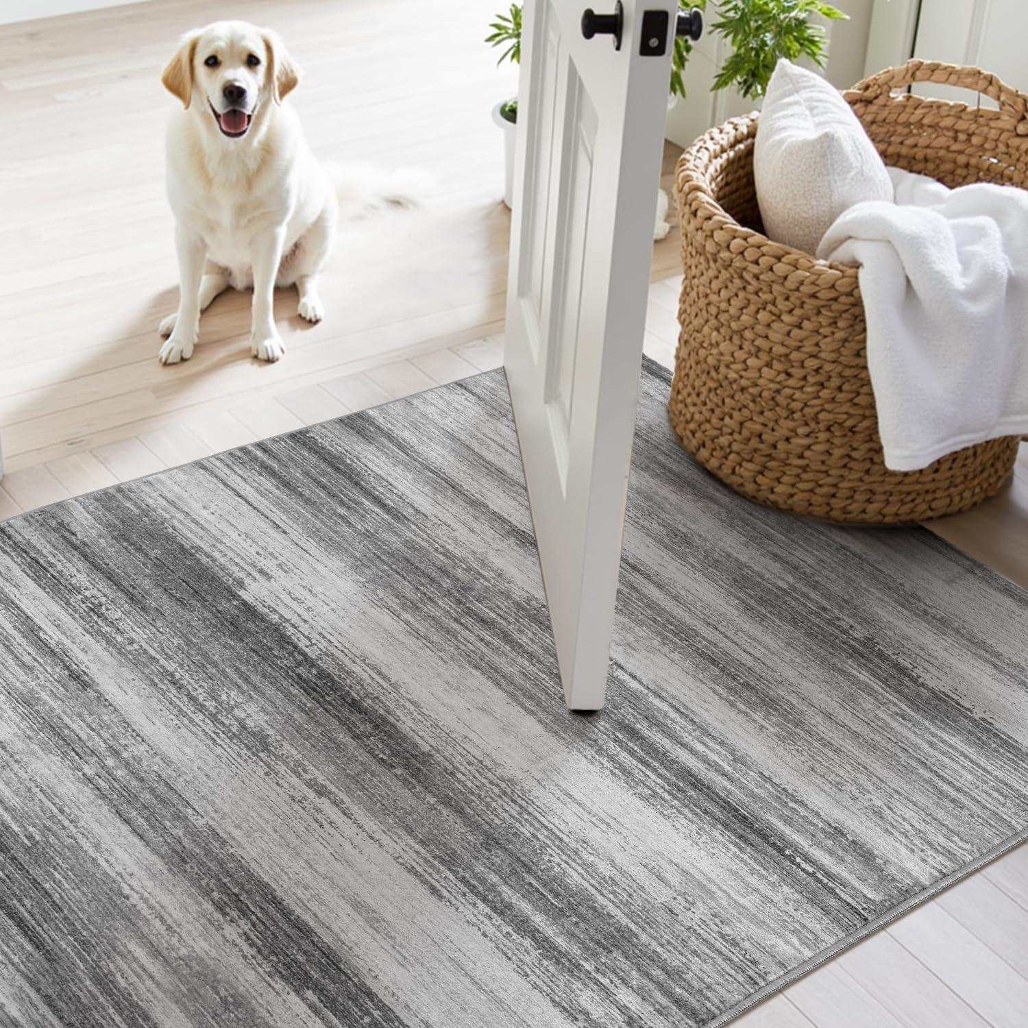 imagePADOOR Modern Abstract Area Rug  5x7 Washable Rugs NonSlip Large Rug Ultra Soft Low Pile Rugs for Living Room Bedroom Dining Room Nursery Room Playroom GreenBlack  Grey