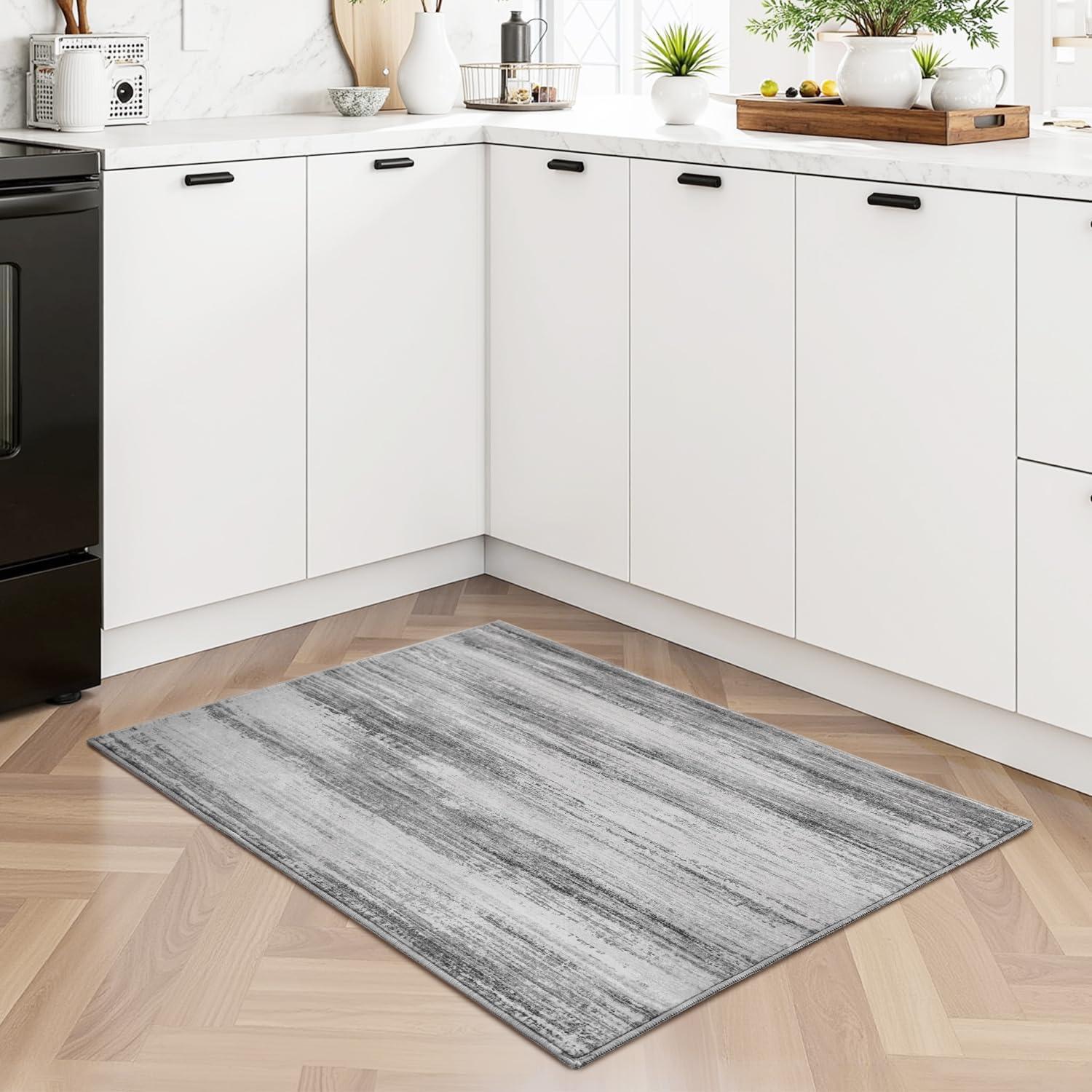 imagePADOOR Modern Abstract Area Rug  5x7 Washable Rugs NonSlip Large Rug Ultra Soft Low Pile Rugs for Living Room Bedroom Dining Room Nursery Room Playroom GreenBlack  Grey