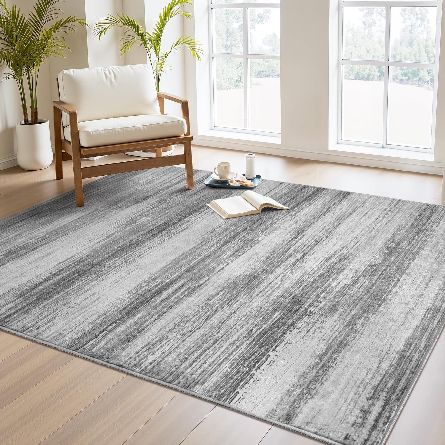 imagePADOOR Modern Abstract Area Rug  5x7 Washable Rugs NonSlip Large Rug Ultra Soft Low Pile Rugs for Living Room Bedroom Dining Room Nursery Room Playroom GreenBlack  Grey