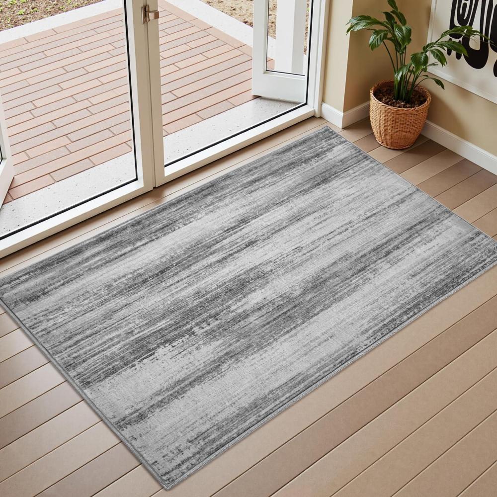 imagePADOOR Modern Abstract Area Rug  5x7 Washable Rugs NonSlip Large Rug Ultra Soft Low Pile Rugs for Living Room Bedroom Dining Room Nursery Room Playroom GreenBlack  Grey