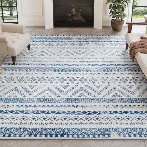 imagePADOOR 8x10 Rugs for Living Room Non Slip Geometric Machine Washable Rugs Neutral AreaRugs 8x10 Modern Ultra Thin Carpet for Bedroom Dining Room No Shedding Office Rug Grey RugBohoblue