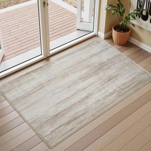 imagePADOOR Modern Abstract Area Rug  5x7 Washable Rugs NonSlip Large Rug Ultra Soft Low Pile Rugs for Living Room Bedroom Dining Room Nursery Room Playroom GreenBrown