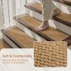 imagePADOOR Tufted Stair Landing Rug Non Slip Indoor Peel and Stick Stair Treads for Wooden Steps Square Stair Landing Mat Washable Soft Carpet Stair Treads Reusable for Kids Pets Elders 31quotx31quot GreyBeige