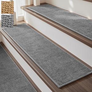 imagePADOOR Tufted Stair Landing Rug Non Slip Indoor Peel and Stick Stair Treads for Wooden Steps Square Stair Landing Mat Washable Soft Carpet Stair Treads Reusable for Kids Pets Elders 31quotx31quot GreyGrey